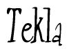 The image contains the word 'Tekla' written in a cursive, stylized font.