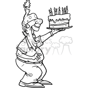 Black and white guy holding a birthday cake