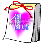   The image is a clipart that features a book with pages tied with a red bow. On the visible page, there is a pink heart with the number 