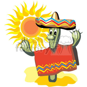 cartoon cactus in the sun wearing a poncho