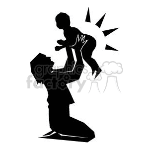 Black and White Mother holding her Baby up in the air