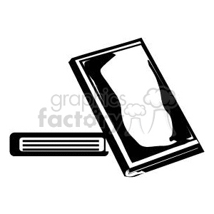 Black and white clipart image of two standing and leaning books.