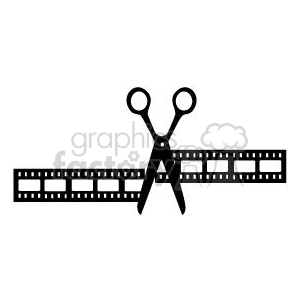 Clipart image of a pair of scissors cutting through a strip of film.