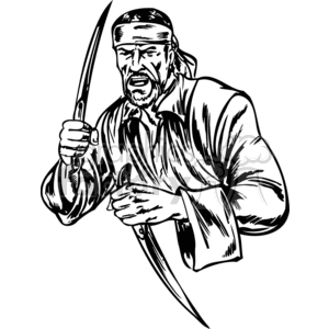 The clipart image features a fierce-looking pirate with a bandana, wielding a sword.