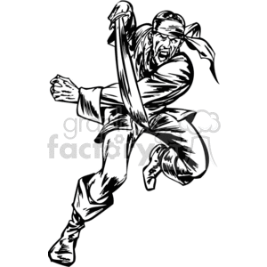 Illustration of an animated pirate in an action pose with a sword, designed in a bold, vinyl-ready style.