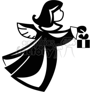 A vinyl-ready clipart image of an angel in silhouette holding a gift, symbolizing Christmas or holiday themes.