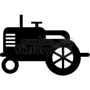 This clipart image features a simple, stylized silhouette of a tractor, which could be used in various applications, such as graphics related to agriculture, nature, organic farming, or even as a part of vintage or retro-themed designs. The image is black, set against a white background, making it suitable for vinyl-ready signage due to its high contrast and clean lines.