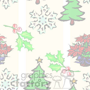 A festive clipart image featuring Christmas-themed elements such as decorated Christmas trees, holly leaves with berries, snowflakes, and poinsettias.