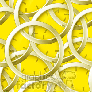Clipart image featuring a pattern of overlapping gold rings on a bright yellow background.