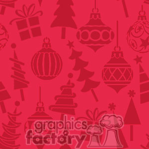 This clipart image features a festive Christmas-themed pattern with various decorative elements, including presents, Christmas trees, and ornaments, all in a red color scheme.