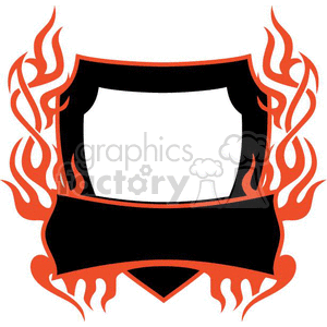 A clipart image featuring a black shield with an orange flame border. The shield includes a blank white section in the middle and a black banner overlay at the bottom.