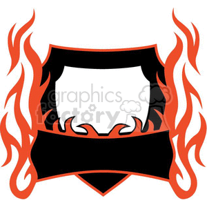 Clipart image featuring a black shield emblem with red flames surrounding it. The design also includes a black banner across the bottom part of the shield.