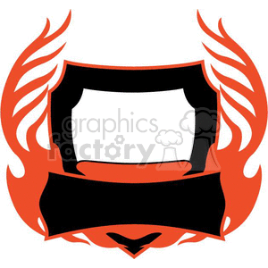 A decorative clipart image featuring a central black banner and frame with orange flame-like designs on either side. The central frame has a blank space suitable for adding text or images.
