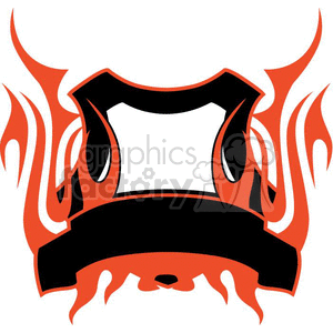 Clipart image of a stylized firefighter helmet with red flames around it.