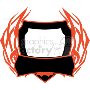 A clipart image featuring a black rectangular frame with an orange flaming design surrounding it and a blank ribbon banner at the bottom.