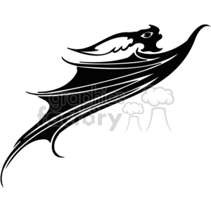 The clipart image displays a stylized, black and white silhouette of a bat in mid-flight. The bat has extended wings and its body is depicted in a dynamic, flowing design suitable for vinyl cutting and other graphic uses.