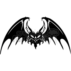 Black and white evil looking bat, flying face forward facing 