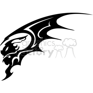 The clipart image shows a stylized silhouette of a bat in mid-flight. The bat is depicted in a dynamic pose with pronounced wings and sharp, angular lines that give it a somewhat gothic or tribal tattoo-like appearance. It is a black and white image with a clear contrast, ideal for vinyl-ready applications.