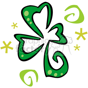 A stylized green three-leaf clover with decorative swirls and star-like accents, representing St. Patrick's Day themes.