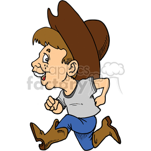 A cartoon image of a boy dressed as a cowboy, running with a big smile.