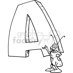 line art drawing of the letter A with an ant