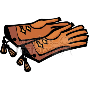 Illustration of a pair of brown leather cowboy gloves with decorative tassels.