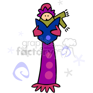 A clipart image of a female caroler in winter attire, holding a songbook and singing. The background features simple snowflake and swirl designs, evoking a festive, holiday theme.