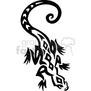 The image shows a stylized, tribal-inspired lizard design suitable for use as a vinyl decal. The lizard's body is adorned with geometric shapes and patterns, and it has a curled tail that adds to the artistic flair of the design.