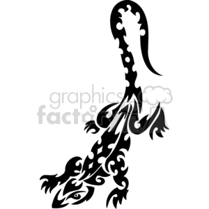 The clipart image depicts a stylized tribal lizard that is designed in a way suitable for vinyl cutting. The lizard is represented in a strong contrasting black and white design with intricate tribal patterns and flowing lines that add to the decorative and artistic quality of the image.