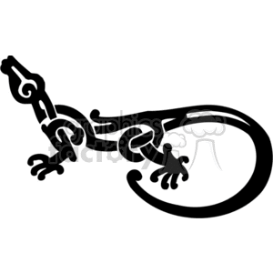 The image features a black and white illustration of a stylized, tribal design depicting a lizard. The lizard design is intricate with swirls and various shapes that make up its body and limbs, suitable for vinyl-ready use for decals, tattoos, or graphic design purposes.