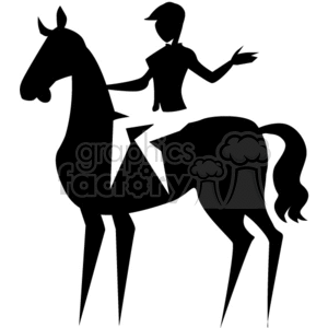 Silhouette clipart of a person riding a horse, with the rider raising one arm.