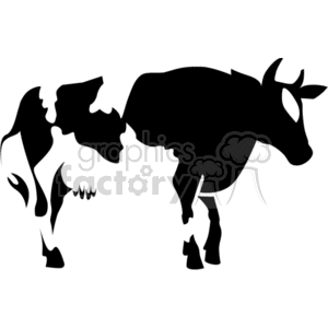 This clipart image features a silhouette of a large, spotted Holstein cow, which is a breed commonly associated with dairy farms.