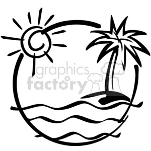 tropical island clipart black and white