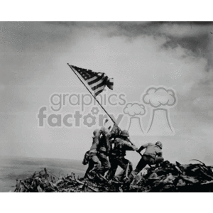 Clipart image depicting soldiers raising the American flag, reminiscent of the iconic WWII photograph from the Battle of Iwo Jima.