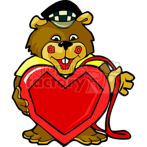 A Brown Bear Wearing a Taxi Hat Holding a Big Red Heart