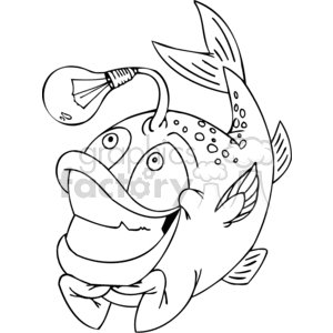 The clipart image features a whimsical representation of an anglerfish characterized by exaggerated facial features that include wide eyes, a gaping mouth, and a large lower lip. The fish has a classic anglerfish attribute—a modified dorsal spine in the form of a light bulb that dangles in front of its face, presumably to attract prey. The fish also sports fins and is detailed with spots across its body.