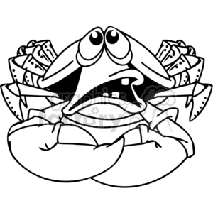 The clipart image shows an animated crab with a prominent, expressive face. The crab has two large claws, facing front, with eyes situated above its mouth, and a mouth that is open as if it is speaking or reacting to something.