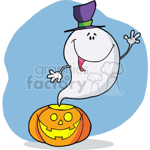 Happy ghost leaves pumpkin
