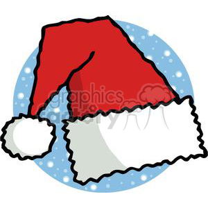 A humorous clipart depicting a whimsical Santa hat with a snowy background.