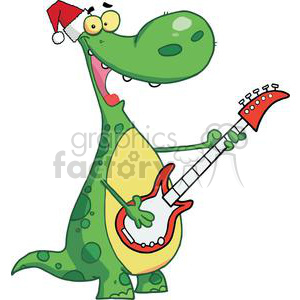 Dinosaur Plays Guitar with Santa Hat On White Background