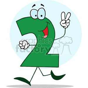 Cartoon Happy Numbers 2 in green holding two finger up