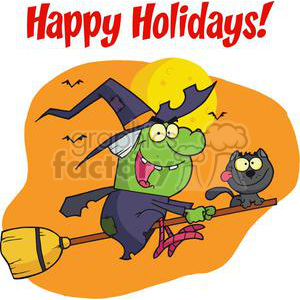Happy Holidays Greeting With Harrison Rode A Broomstick with A Cat