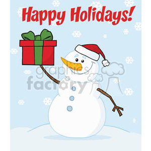 Festive Snowman with Gift - Happy Holidays