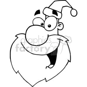 A comical black and white clipart image of Santa Claus with an exaggerated, funny facial expression.