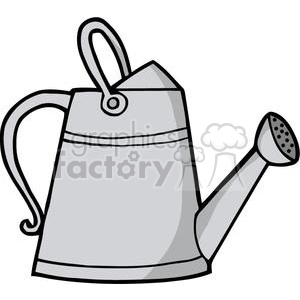 This clipart image features a gray metal watering can with a handle and a spout with multiple holes.