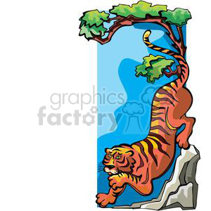 Clipart image of a tiger climbing down a tree, symbolizing the zodiac sign of the tiger from Chinese astrology.