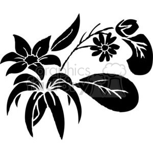 Black and white clipart featuring various floral designs including flowers and leaves, suitable for vinyl cutting.