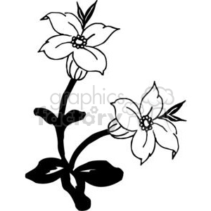 Black and white vinyl-ready floral design featuring two blooming flowers with leaves.