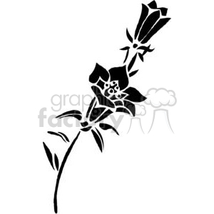 A black and white floral clipart design featuring a stylized flower with leaves, suitable for vinyl cutting and organic-themed designs.