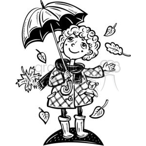 girl holding an umbrella with leaves falling